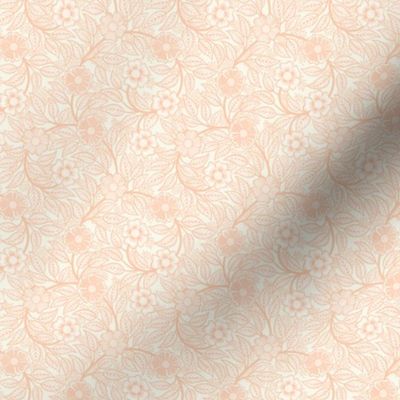 Soft Spring- Victorian Floral- Coral on Off White- Climbing Vine with Flowers- Pastel Coral- Natural- Soft Orange- Pastel Orange- Nursery Wallpaper- William Morris Inspired- Spring- Micro