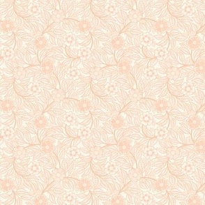 Soft Spring- Victorian Floral- Coral on Off White- Climbing Vine with Flowers- Pastel Coral- Natural- Soft Orange- Pastel Orange- Nursery Wallpaper- William Morris Inspired- Spring- Micro