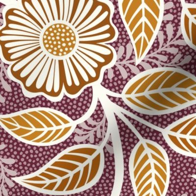 Soft Spring- Victorian Floral- Desert Sun on Wine- Climbing Vine with Flowers- Gold- Mustard- Burgundy- Earth Tones- William Morris Wallpaper- Petal Solid Coordinate- Fall- Autumn- Large
