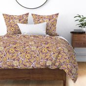 Soft Spring- Victorian Floral- Desert Sun on Wine- Climbing Vine with Flowers- Gold- Mustard- Burgundy- Earth Tones- William Morris Wallpaper- Petal Solid Coordinate- Fall- Autumn- Large