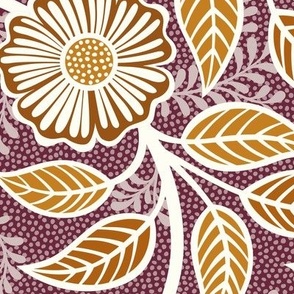 Soft Spring- Victorian Floral- Desert Sun on Wine- Climbing Vine with Flowers- Gold- Mustard- Burgundy- Earth Tones- William Morris Wallpaper- Petal Solid Coordinate- Fall- Autumn- Large