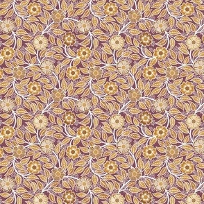 Soft Spring- Victorian Floral- Desert Sun on Wine- Climbing Vine with Flowers- Gold- Mustard- Burgundy- Earth Tones- William Morris Wallpaper- Petal Solid Coordinate- Fall- Autumn- Micro