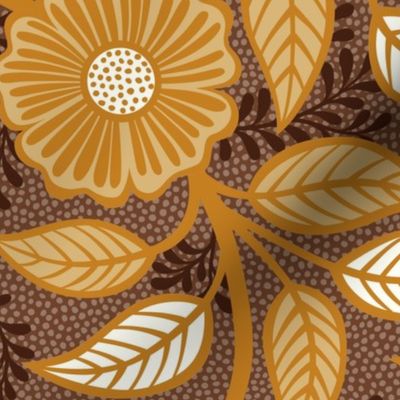 Soft Spring- Victorian Floral- Honey and Desert Sun on Cinnamon- Climbing Vine with Flowers- Gold- Mustard- Brown- Earth Tones- William Morris Wallpaper- Petal Solid Coordinate- Fall- Autumn- Large