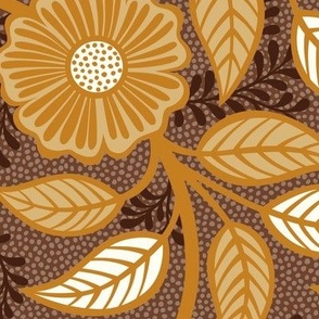 Soft Spring- Victorian Floral- Honey and Desert Sun on Cinnamon- Climbing Vine with Flowers- Gold- Mustard- Brown- Earth Tones- William Morris Wallpaper- Petal Solid Coordinate- Fall- Autumn- Large