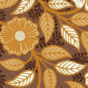 Soft Spring- Victorian Floral- Honey and Desert Sun on Cinnamon- Climbing Vine with Flowers- Gold- Mustard- Brown- Earth Tones- William Morris Wallpaper- Petal Solid Coordinate- Fall- Autumn- Medium