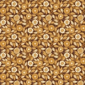 Soft Spring- Victorian Floral- Honey and Desert Sun on Cinnamon- Climbing Vine with Flowers- Gold- Mustard- Brown- Earth Tones- William Morris Wallpaper- Petal Solid Coordinate- Fall- Autumn- Micro