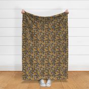 Soft Spring- Victorian Floral- Honey and Desert Sun on Navy Blue- Climbing Vine with Flowers- Gold- Mustard- Indigo Blue- William Morris Wallpaper- Petal Solid Coordinate- Fall- Autumn- Small