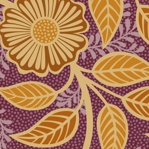Soft Spring- Victorian Floral- Honey and Desert Sun on Wine- Climbing Vine with Flowers- Gold- Mustard- Burgundy- Earth Tones- William Morris Wallpaper- Petal Solid Coordinate- Fall- Autumn- Large