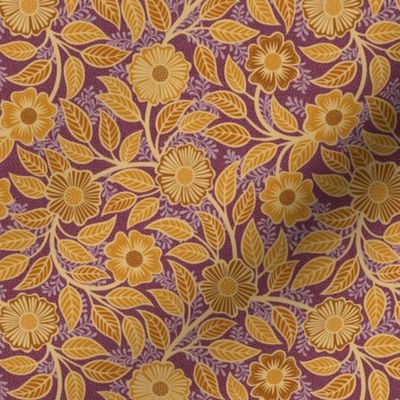 Soft Spring- Victorian Floral- Honey and Desert Sun on Wine- Climbing Vine with Flowers- Gold- Mustard- Burgundy- Earth Tones- William Morris Wallpaper- Petal Solid Coordinate- Fall- Autumn- Mini