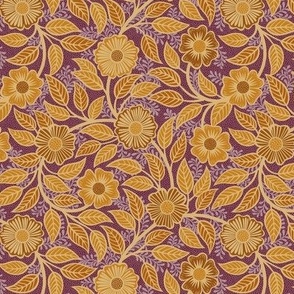 Soft Spring- Victorian Floral- Honey and Desert Sun on Wine- Climbing Vine with Flowers- Gold- Mustard- Burgundy- Earth Tones- William Morris Wallpaper- Petal Solid Coordinate- Fall- Autumn- Mini