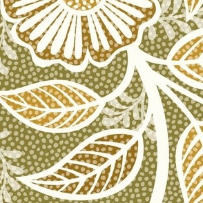 Soft Spring- Victorian Floral- Mustard on Moss- Climbing Vine with Flowers- Gold- Earthy Green- Olive- Earth Tones- William Morris Wallpaper- Petal Solid Coordinate- Fall- Autumn- Extra Large