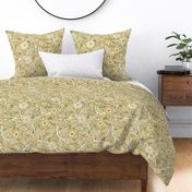 Soft Spring- Victorian Floral- Mustard on Moss- Climbing Vine with Flowers- Gold- Earthy Green- Olive- Earth Tones- William Morris Wallpaper- Petal Solid Coordinate- Fall- Autumn- Medium