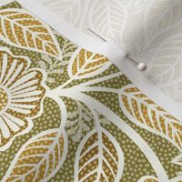 Soft Spring- Victorian Floral- Mustard on Moss- Climbing Vine with Flowers- Gold- Earthy Green- Olive- Earth Tones- William Morris Wallpaper- Petal Solid Coordinate- Fall- Autumn- Small