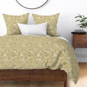 Soft Spring- Victorian Floral- Mustard on Moss- Climbing Vine with Flowers- Gold- Earthy Green- Olive- Earth Tones- William Morris Wallpaper- Petal Solid Coordinate- Fall- Autumn- Small