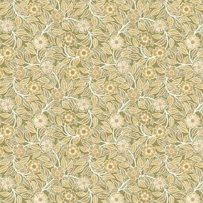 Soft Spring- Victorian Floral- Mustard on Moss- Climbing Vine with Flowers- Gold- Earthy Green- Olive- Earth Tones- William Morris Wallpaper- Petal Solid Coordinate- Fall- Autumn- Micro