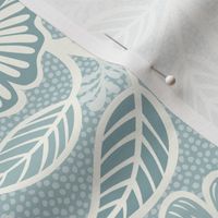 Soft Spring- Victorian Floral- Off White on Pastel Blue Teal Background- Climbing Vine with Flowers- Natural- Soft Teal Blue- Nursery Wallpaper- William Morris Inspired- Spring- Medium