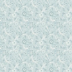 Soft Spring- Victorian Floral- Off White on Pastel Blue Teal Background- Climbing Vine with Flowers- Natural- Soft Teal Blue- Nursery Wallpaper- William Morris Inspired- Spring- Micro