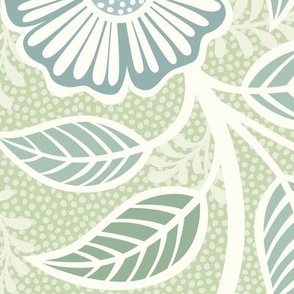 Soft Spring- Victorian Floral- Off White on Pastel Green Background- Climbing Vine with Flowers- Natural- Soft Green- Nursery Wallpaper- William Morris Inspired- Spring- Extra Large