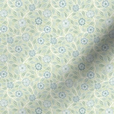 Soft Spring- Victorian Floral- Off White on Pastel Green Background- Climbing Vine with Flowers- Natural- Soft Green- Nursery Wallpaper- William Morris Inspired- Spring- Micro