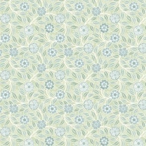 Soft Spring- Victorian Floral- Off White on Pastel Green Background- Climbing Vine with Flowers- Natural- Soft Green- Nursery Wallpaper- William Morris Inspired- Spring- Micro