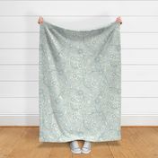Soft Spring- Victorian Floral- Pastel Teal Green on Off White- Climbing Vine with Flowers- Natural- Soft Teal Green- Nursery Wallpaper- William Morris Inspired- Spring- Large