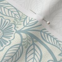 Soft Spring- Victorian Floral- Pastel Teal Green on Off White- Climbing Vine with Flowers- Natural- Soft Teal Green- Nursery Wallpaper- William Morris Inspired- Spring- Small