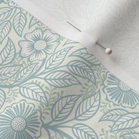 Soft Spring- Victorian Floral- Pastel Teal Green on Off White- Climbing Vine with Flowers- Natural- Soft Teal Green- Nursery Wallpaper- William Morris Inspired- Spring- Mini