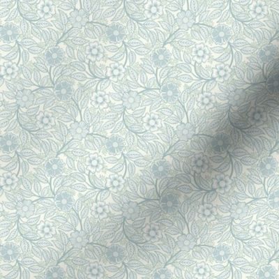 Soft Spring- Victorian Floral- Pastel Teal Green on Off White- Climbing Vine with Flowers- Natural- Soft Teal Green- Nursery Wallpaper- William Morris Inspired- Spring- Micro