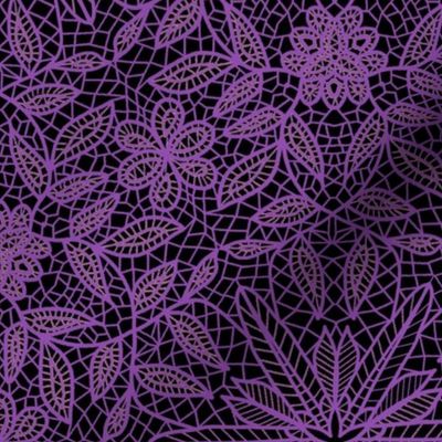 Purple Hexagon Floral Mock Lace on Black
