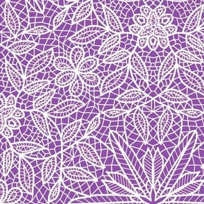 White Hexagon Floral Mock Lace on Purple