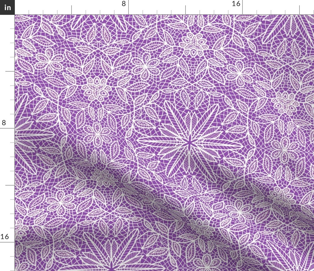 White Hexagon Floral Mock Lace on Purple
