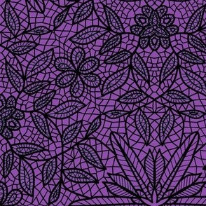 Black Hexagon Floral Mock Lace on Purple