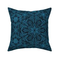 Turquoise Blue Hexagon Floral Mock Lace on Black