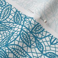 Turquoise BlueHexagon Floral Mock Lace on White