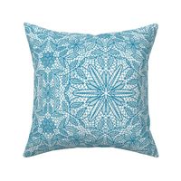 Turquoise BlueHexagon Floral Mock Lace on White