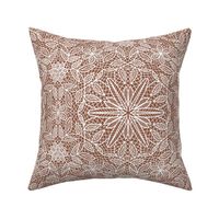 White Hexagon Floral Mock Lace on Brown