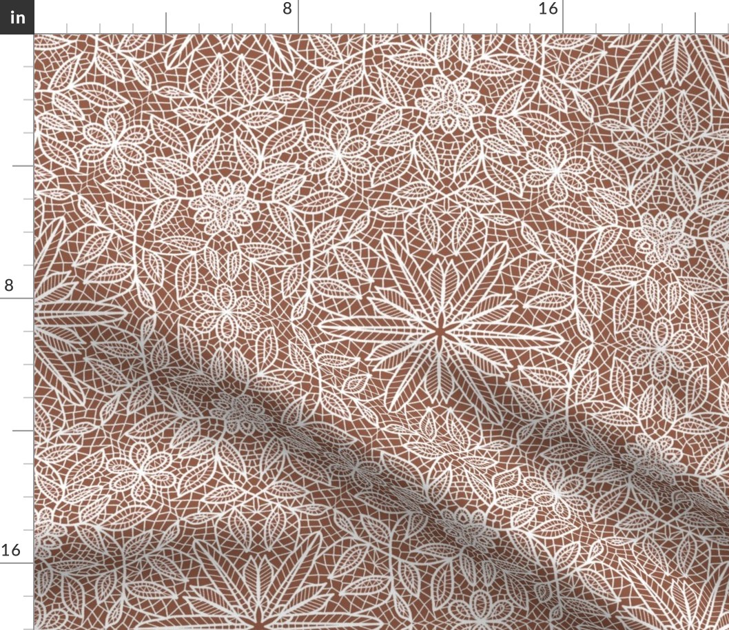 White Hexagon Floral Mock Lace on Brown