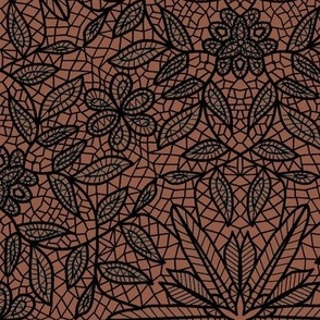 Black Hexagon Floral Mock Lace on Brown