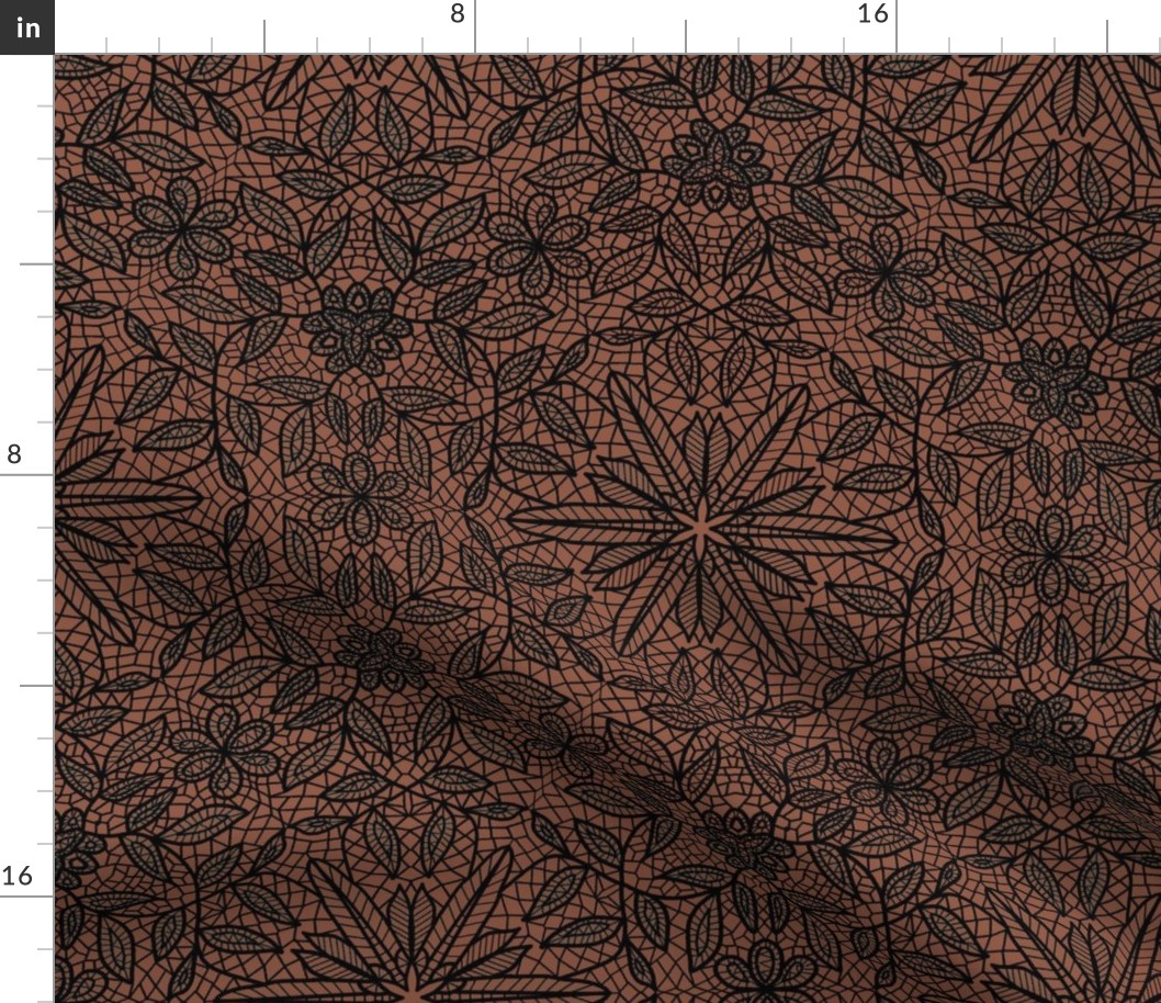 Black Hexagon Floral Mock Lace on Brown
