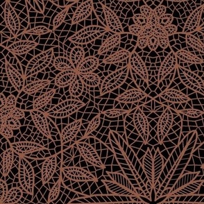 Brown Hexagon Floral Mock Lace on Black