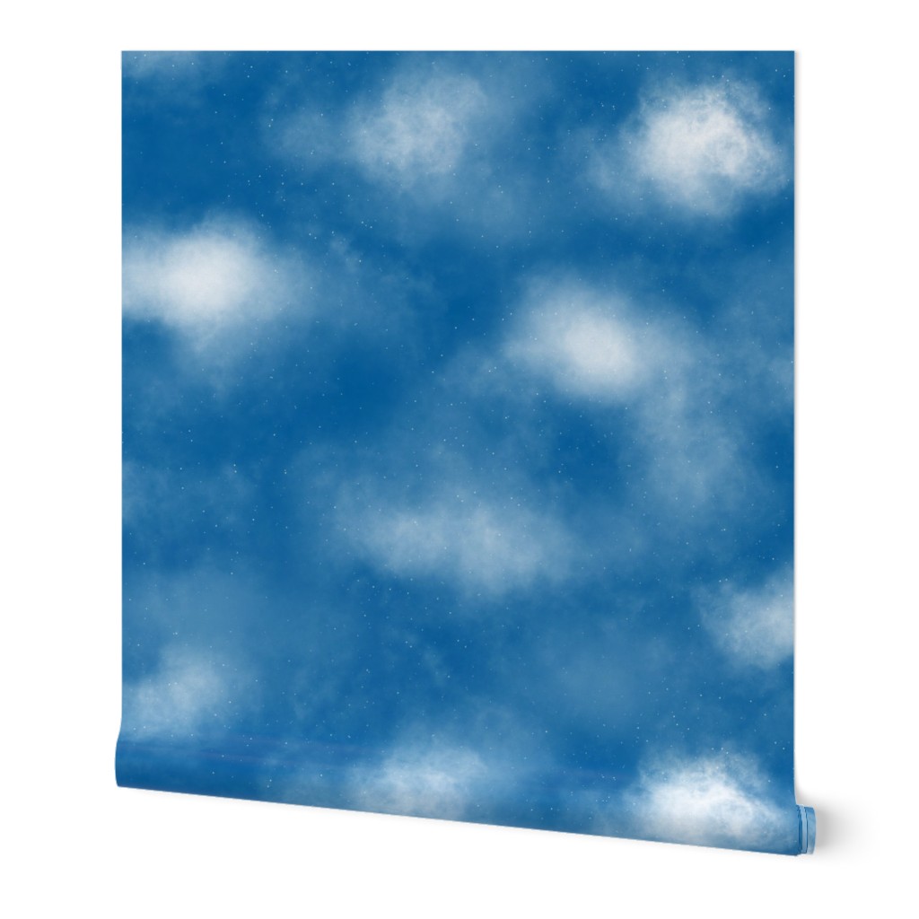 Blue Cloudy Sky with Stars, Cyan