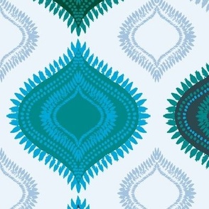 Abstract Feather Ogee Boho Light - Blues and Greens - Jumbo 24in