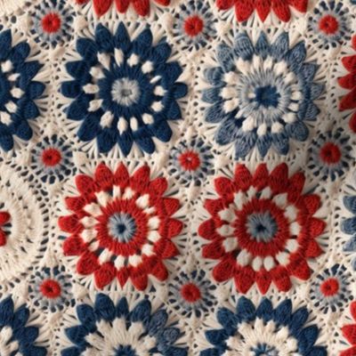 Red White Blue Crochet Fourth of July Patriotic Floral Rotated- Large Scale