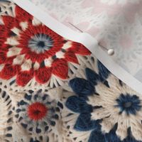 Red White Blue Crochet Fourth of July Patriotic Floral Rotated- Large Scale