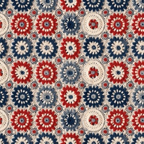 Red White Blue Crochet Fourth of July Patriotic Floral Rotated- Large Scale