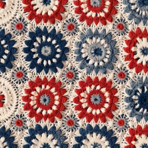 Red White Blue Crochet Fourth of July Patriotic Floral Rotated- XL Scale