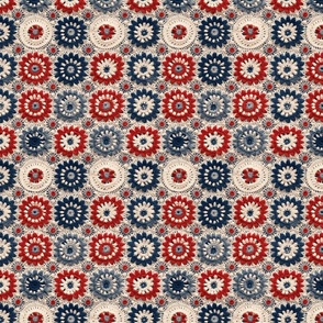 Red White Blue Crochet Fourth of July Patriotic Floral - Medium Scale