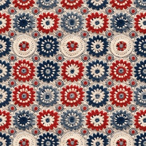Red White Blue Crochet Fourth of July Patriotic Floral - Large Scale