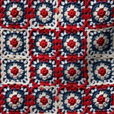 Red White Blue Patriotic Fourth of July Crochet Granny Square 1 Rotated - Large Scale