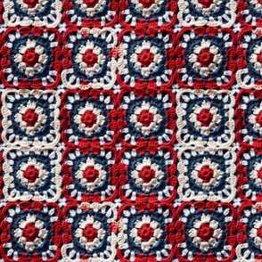 Red White Blue Patriotic Fourth of July Crochet Granny Square 1 Rotated - XL Scale